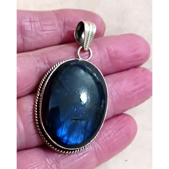 Labradorite Pendant Sterling Large Blue Flash (1145) - Picture 3 of 5